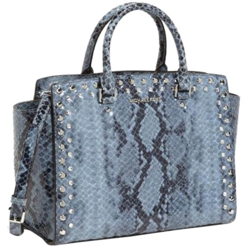 MICHAEL Michael Kors Limited Edition Blue Denim Snake Print Satchel